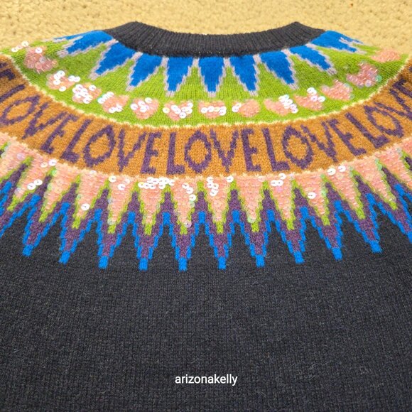 NWT Brooks Brothers LOVE Fair Isle Merino Wool Sweater Sequin Hearts XS - Picture 12 of 14